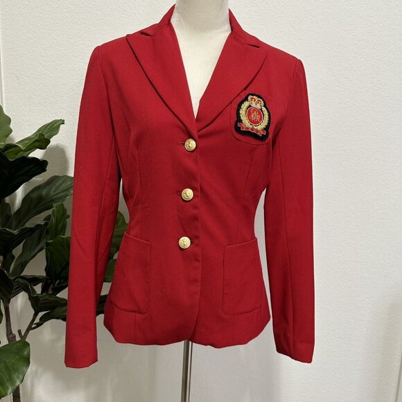 Boston Proper Andrea Behar Women's Royal Crest Blazer Jacket Size 6 Red NWOT - Picture 1 of 12